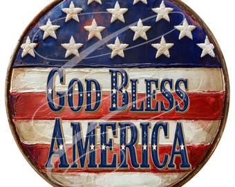 Vintage-Style Folk Art Primitive Americana Celebration Birthday Digital Print, Patriotic Round Signs PNG 12"