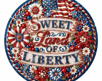 Vintage-Style Folk Art Primitive Americana Celebration Birthday Digital Print, Patriotic Round Signs PNG FOUR Pack! 11.5"
