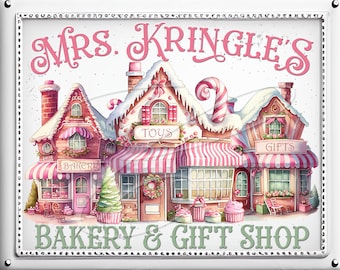 Primitive Vintage Christmas Label jpg Digital Jars, Tiered trays, signs, prints, Pillows, Mrs Kringle Bakery Santa Gingerbread Whimsical
