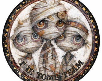 Vintage Halloween Mummy Trio PNG, Retro Tomb Team Label (Digital Download) 11.5"