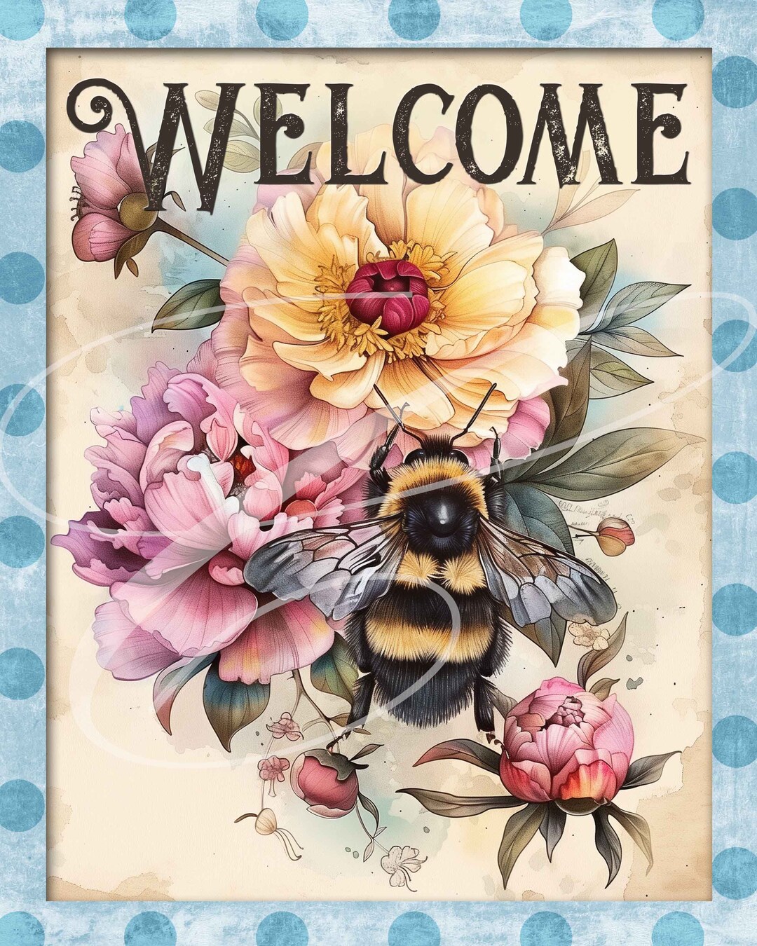 Vintage Country Label Farm Digital Jars Tiered Trays Sign Print Bee Bumblebee Flower