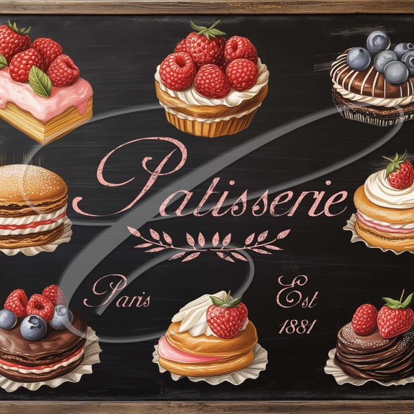 Primitive Vintage Country Label Farm Digital jpg Jars, Tiered trays, signs, prints, Pillow, Pastry sweet French bakery Chalkboard Patisserie