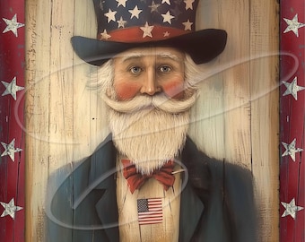 Primitive Vintage Folk Art Label Digital jpg, Pillows, signs, prints, Pillows, Americana, patriotic, Flag America Patriotic Uncle Sam 1776