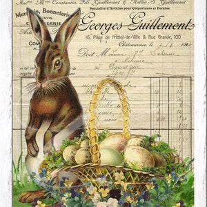 Rótulo de fazenda vintage primitiva jpg potes digitais, bandejas em camadas, placas, impressões, cartão postal de coelho de Páscoa vitoriano, cesta de ovos de coelho