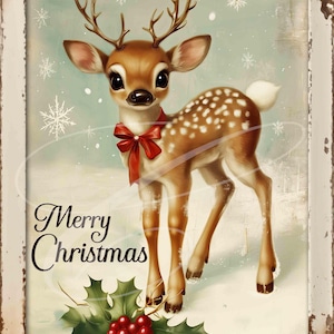 Étiquette de Noël victorienne vintage primitive jpg bocaux numériques, plateaux à plusieurs niveaux, panneaux, impressions, oreillers, cerf carte rétro renne DEUX VERSIONS !