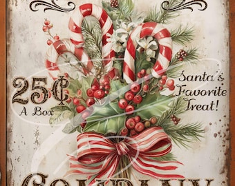 Primitieve vintage Victoriaanse kerstlabel jpeg digitale potten, gelaagde dienbladen, borden, prenten, kussens, snoepriet Bedrijf kerstman Oud bord