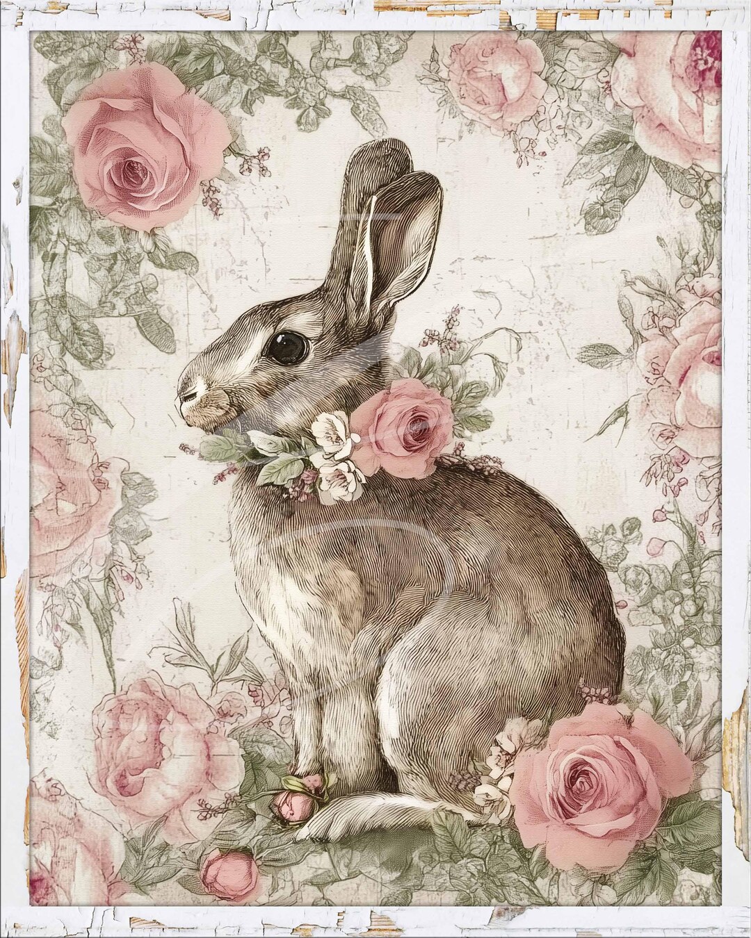Vintage Style Pen & Ink Engraving Rabbit Toile Print, French Country ...