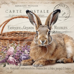 Rótulo de fazenda vintage primitiva jpg potes digitais, bandejas em camadas, placa, impressões, travesseiros coelho lebre cesta de primavera flores de Páscoa cartão postal