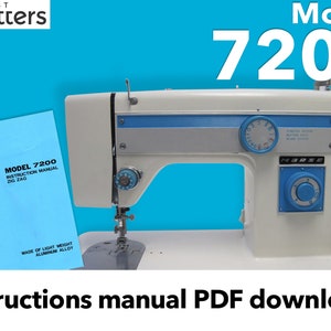 May include: A white and blue Morse 7200 sewing machine with a light blue instruction manual. The machine has a dial and various settings. The manual reads "Model 7200 Instruction Manual Zig Zag". The text "Made of Light Weight Aluminum Alloy" is also visible.