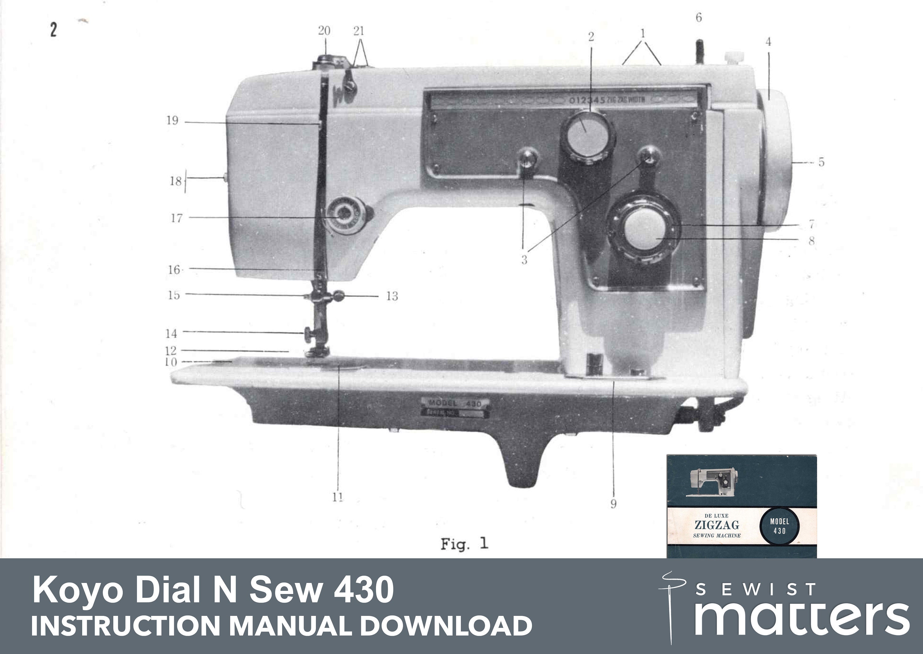 Koyo Dial N Sew 430 De Luxe Zigzag Sewing Machine Instruction Manual