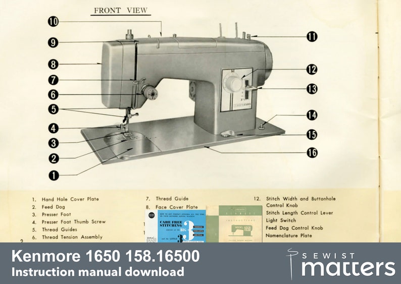 Kenmore 1650 158.16500 Zigzag Sewing Machine Instruction Manual PDF Download Etsy