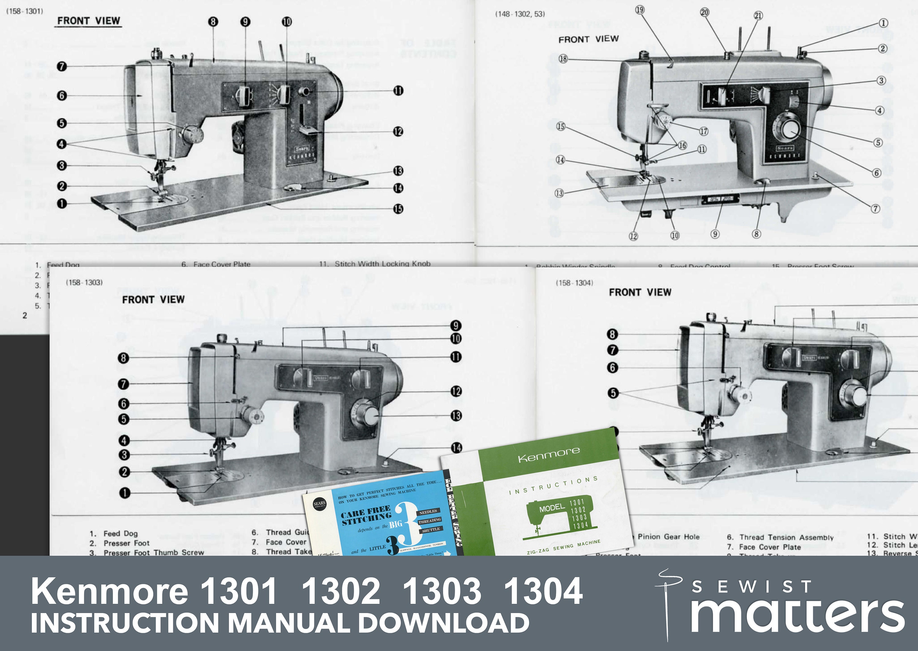 Kenmore 1301 1581301 1302 1481302 1303 1581303 1304 1581304 Zig-zag Sewing  Machine Instruction Manual PDF Download 