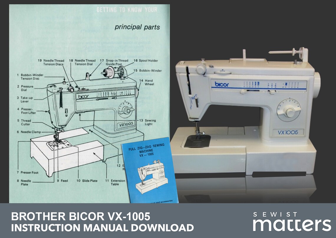 Brother Bicor VX1005 Sewing Machine Instruction Manual PDF Download Etsy