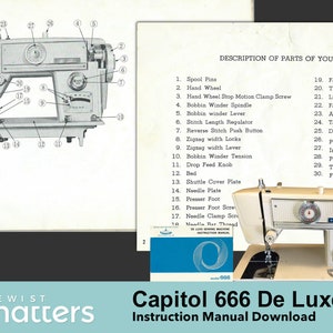 Capitol 666 De Luxe Zigzag Sewing Machine Instruction Manual PDF Download