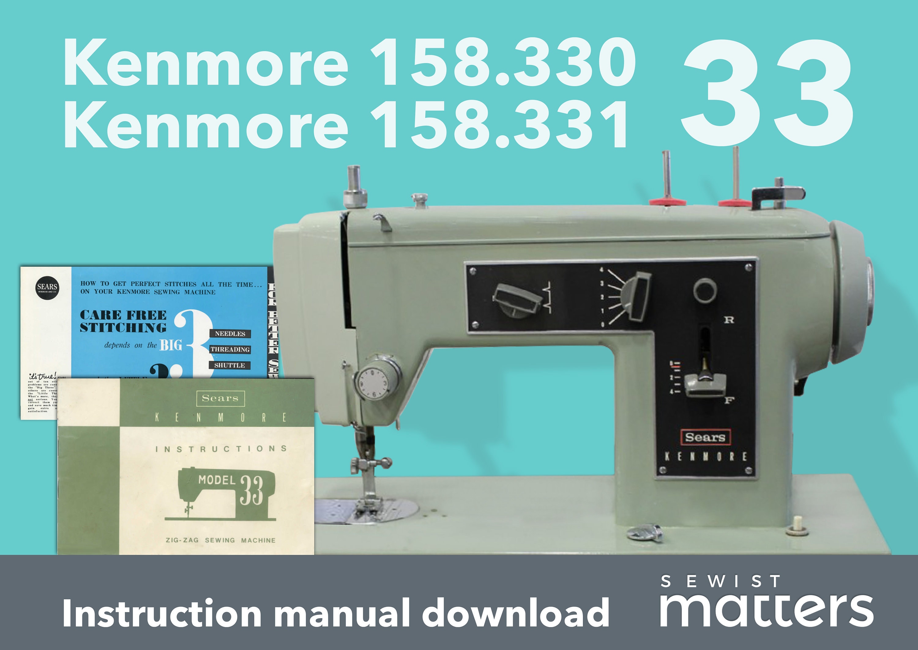 Kenmore 1601, 158.16010, 158.16011, 158.16012, 158.16013 Zigzag Sewing  Machine Instruction Manual PDF Download 