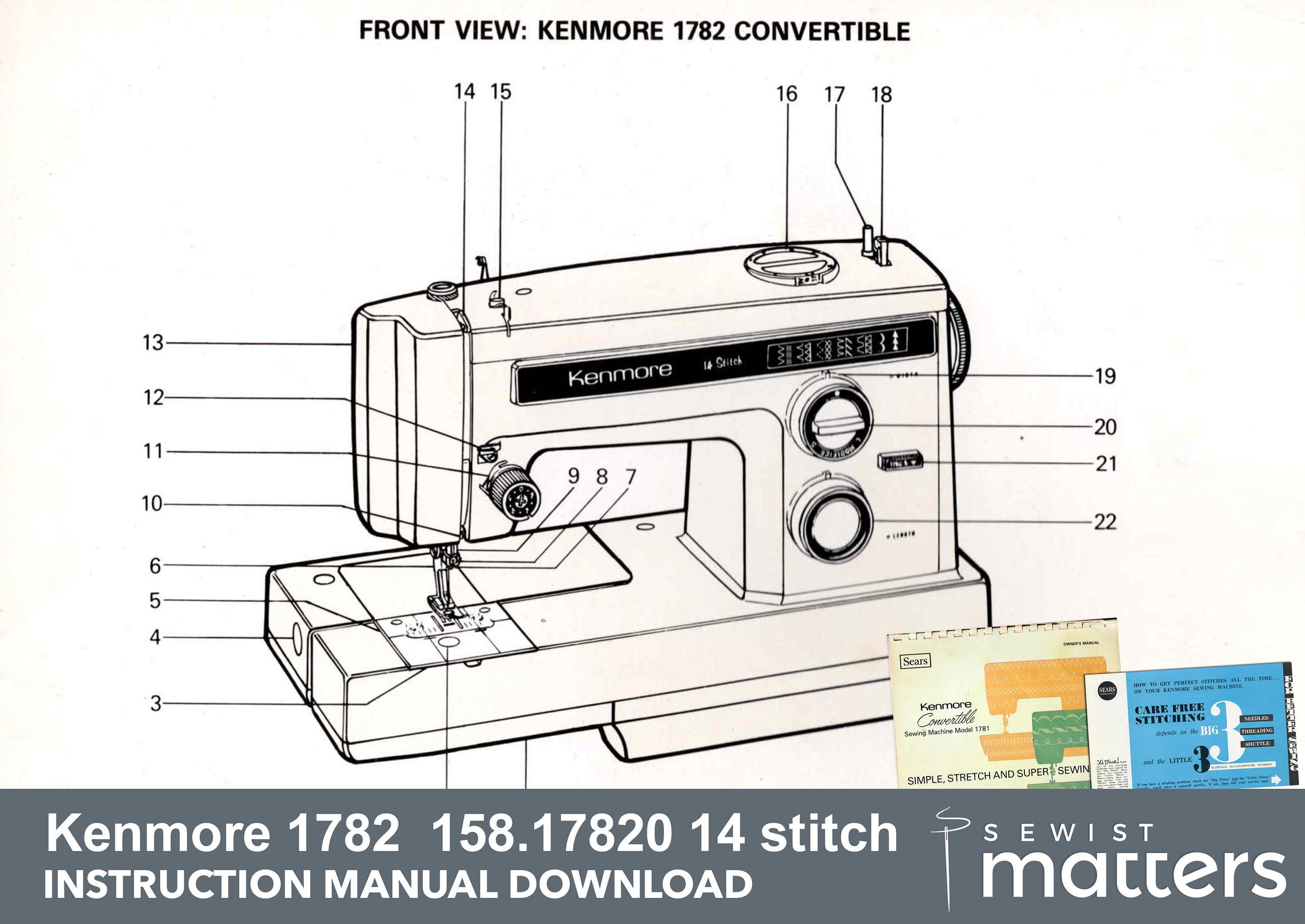 Kenmore 1782 , 158.17820 158.17821- 14 stitch Convertible Sewing Machine  Instruction Manual PDF Download