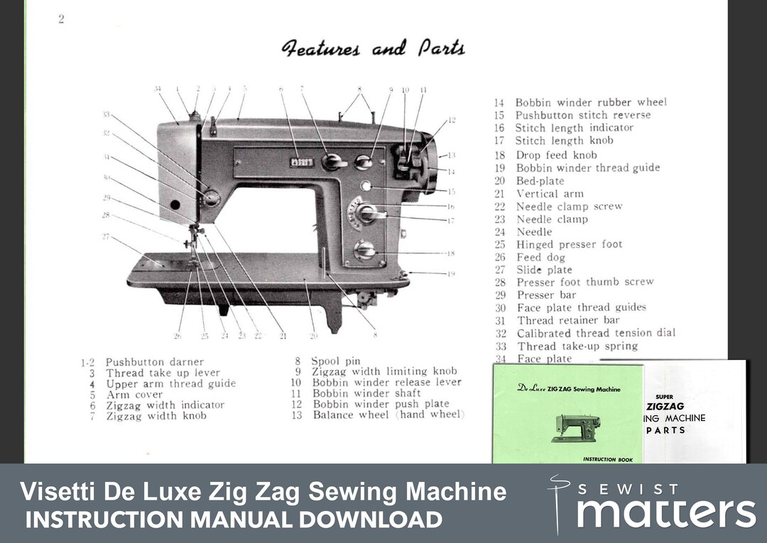 Visetti De Luxe Zigzag Sewing Machine Instruction Manual PDF Download