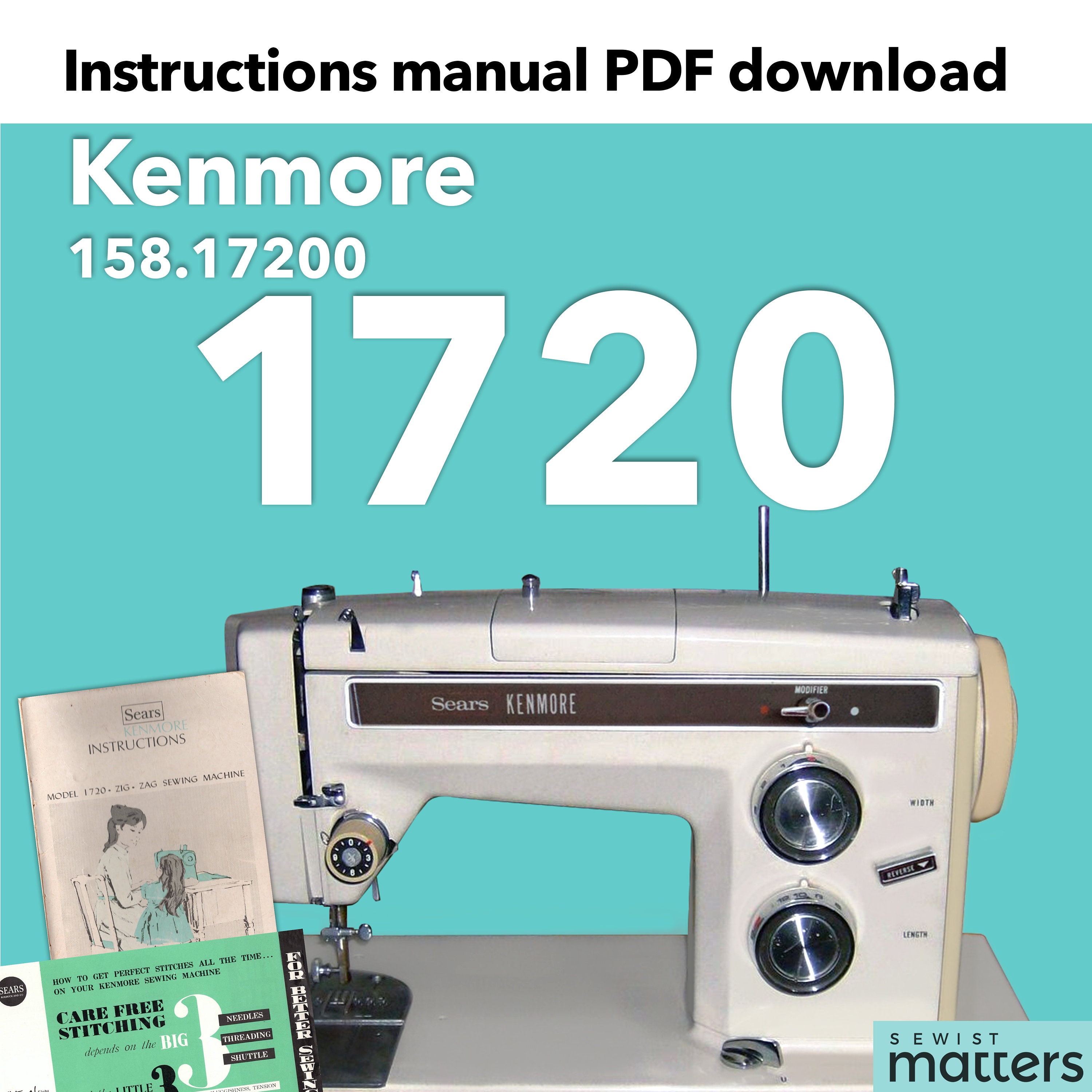Kenmore 1601, 158.16010, 158.16011, 158.16012, 158.16013 Zigzag Sewing  Machine Instruction Manual PDF Download 