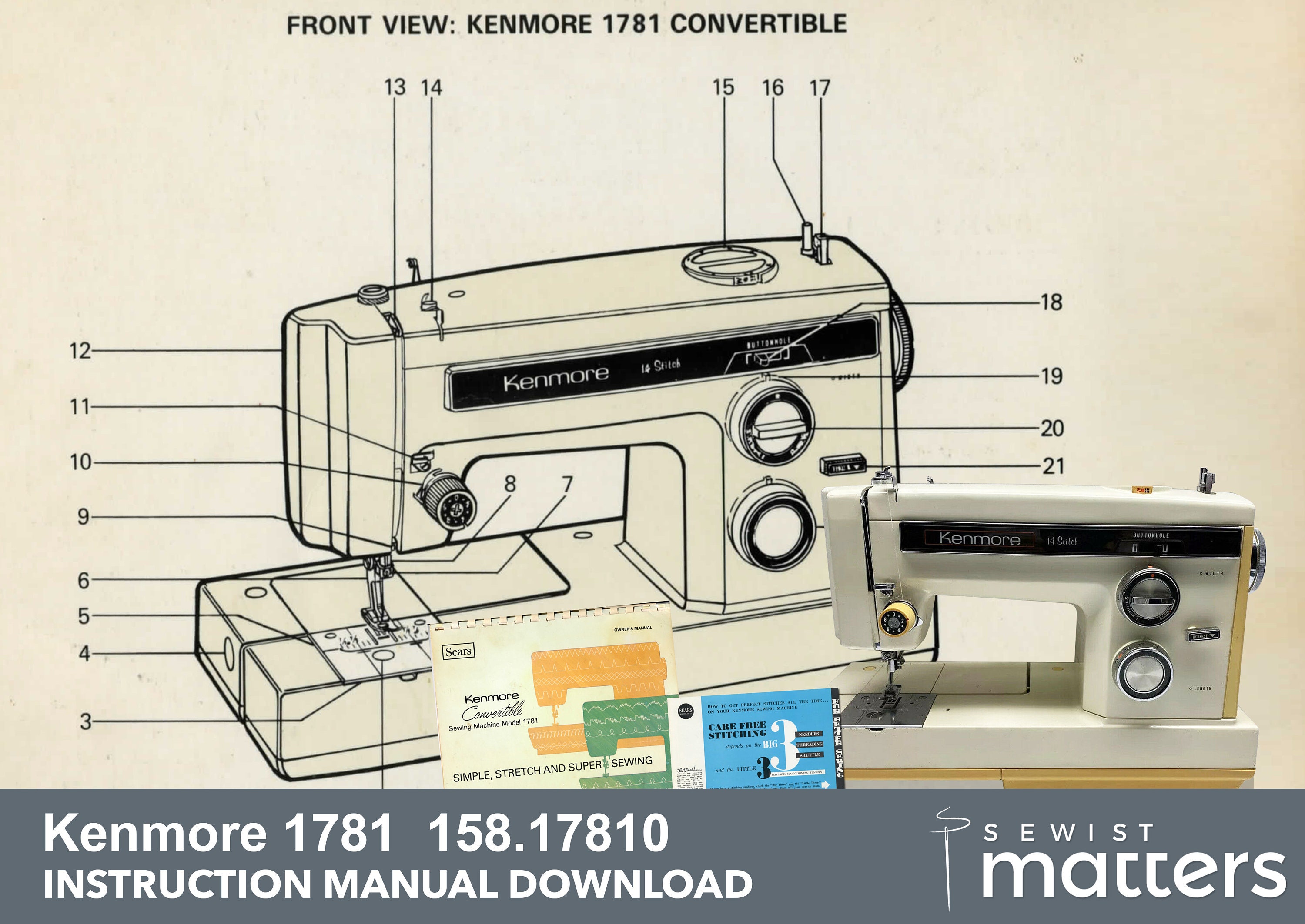 Kenmore 1781 15817810, 15817812 14 stitch Convertible Zigzag Sewing Machine  Instruction Manual PDF Download