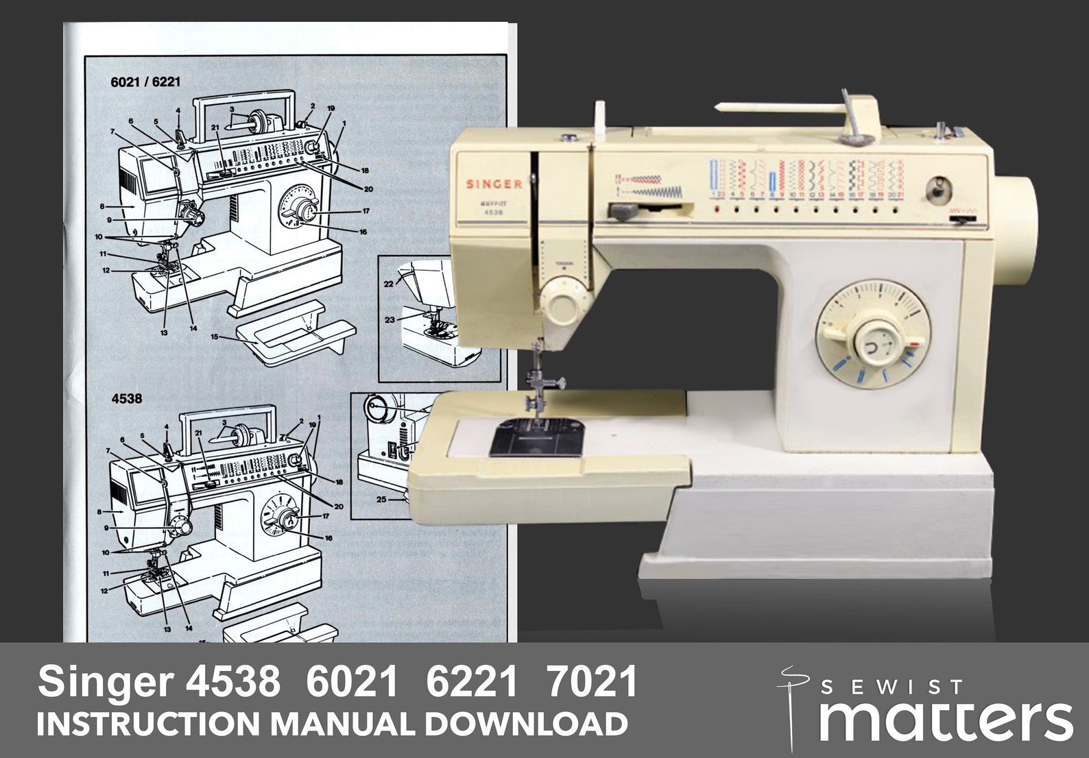 Singer 4538 / 6021 / 6221 & 7021 Sewing Machine Instruction Manual PDF