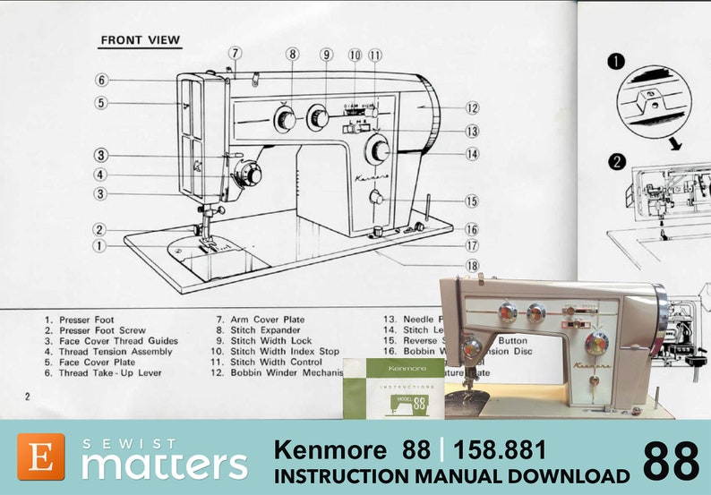 Kenmore 88 & 158.881 Zigzag Sewing Machine Instruction Manual Etsy Canada