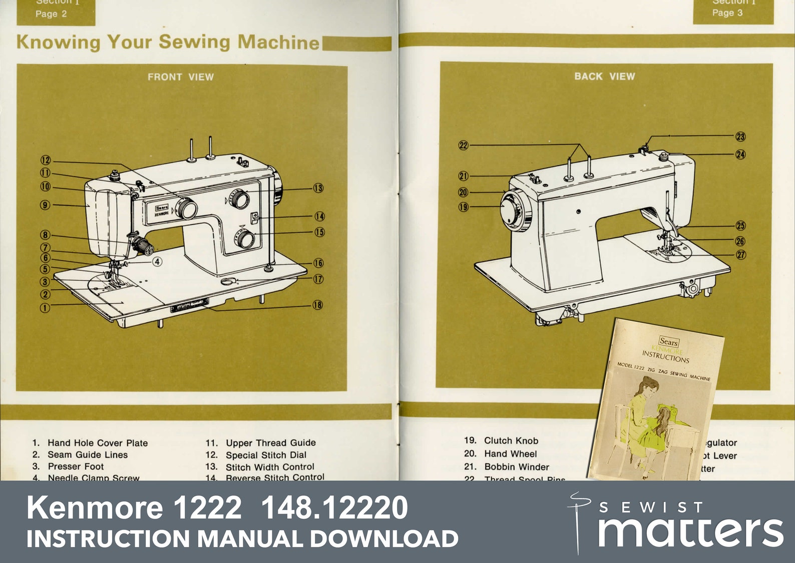 Kenmore 1222 148.12220 Zigzag Sewing Machine Instruction Manual PDF Download Etsy