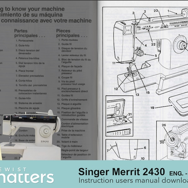 Singer Merritt 2430 Sewing Machine Instruction Manual PDF Download |  English - Español - Français