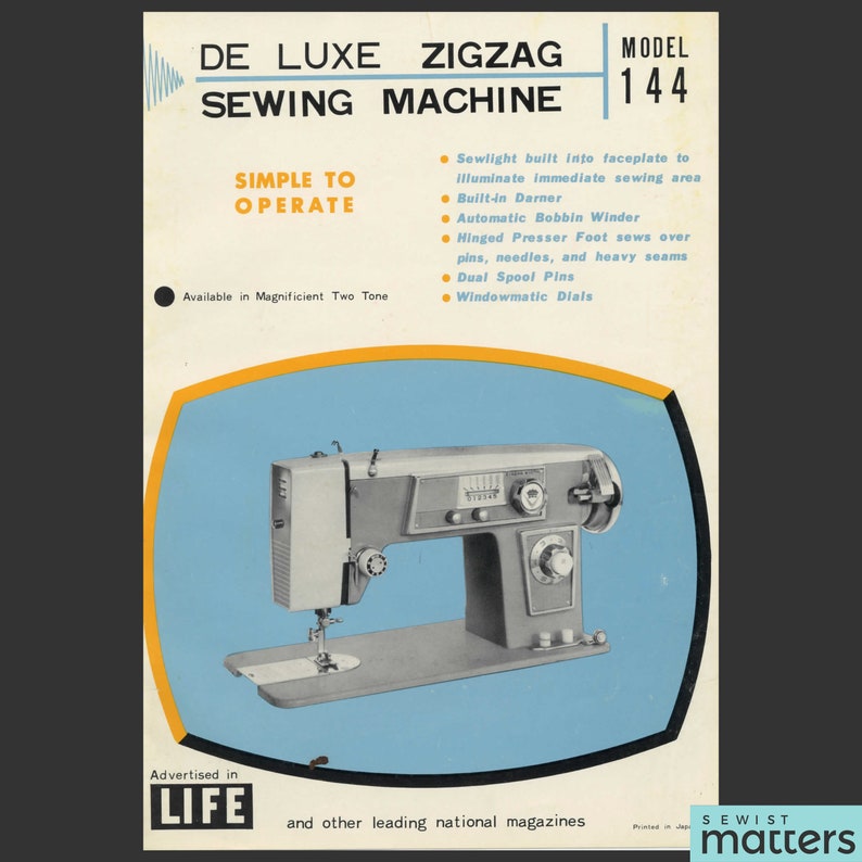144 Dressmaker Super Deluxe Zigzag Sewing Machine Instruction Book