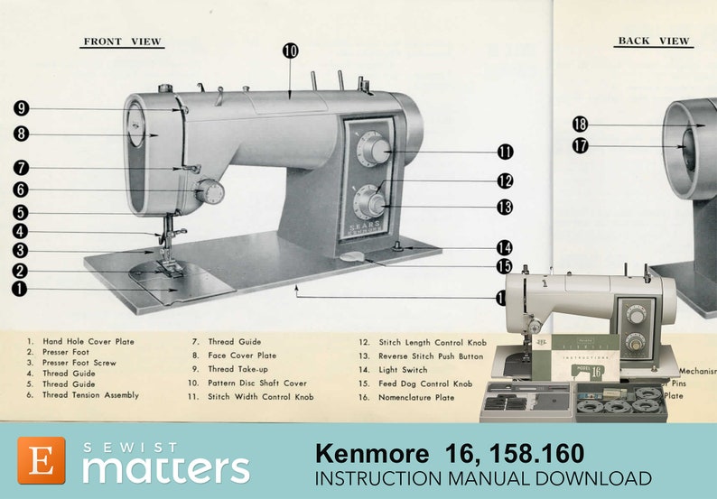 Kenmore 16, 158.160, 158.162, 158.163 Zigzag Sewing Machine Instruction