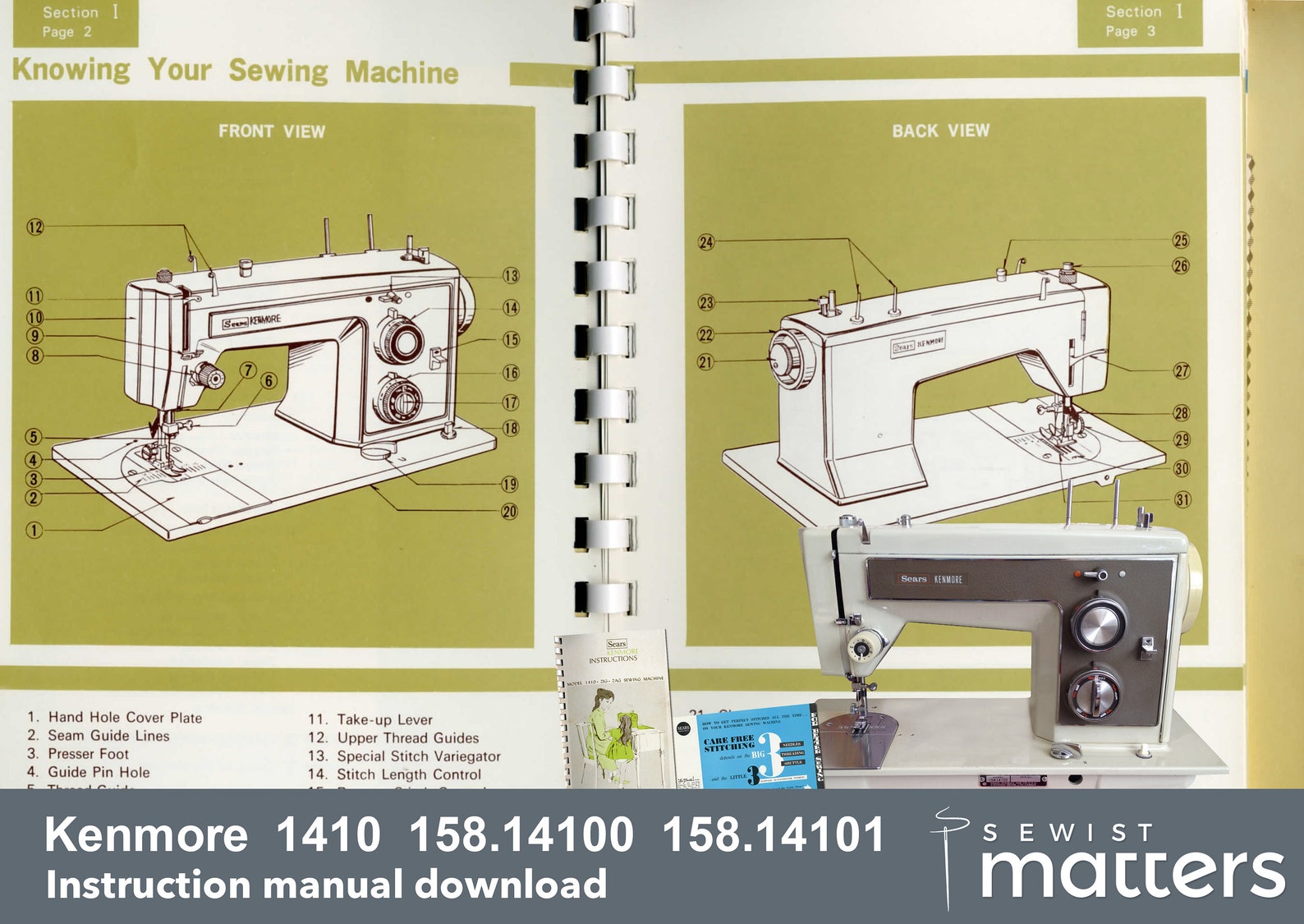 Kenmore 1410 158.14100 158.14101 Zigzag Sewing Machine Instruction Manual PDF Download Etsy