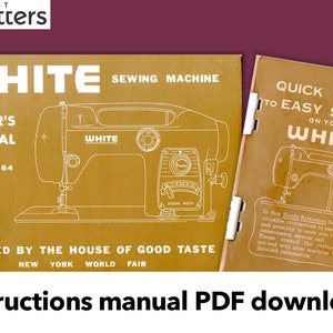 Puede incluir: Un manual de instrucciones vintage para una máquina de coser con una cubierta amarilla y texto negro. El manual se titula "White Sewing Machine Owner's Manual Model 764" y presenta un dibujo de línea de la máquina de coser. El texto "Selected by the House of Good Taste New York World Fair" está impreso en la parte inferior de la cubierta.
