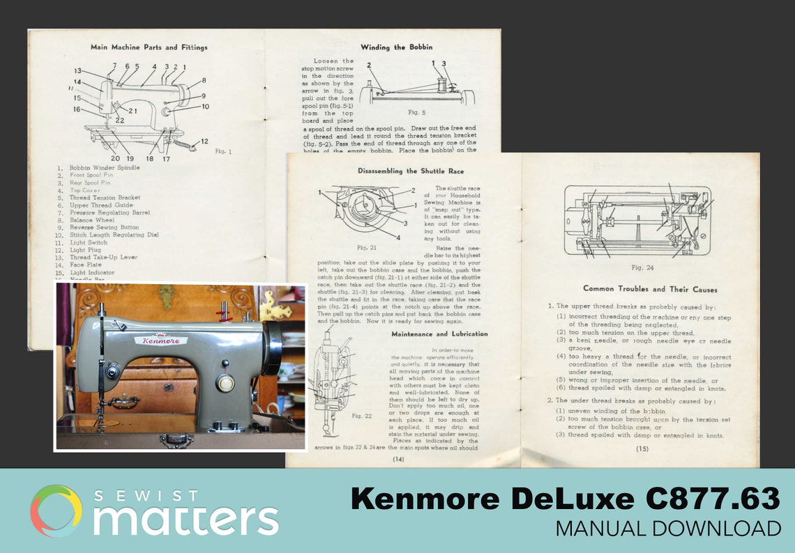Kenmore Deluxe C877.63 Sewing Machine Manual PDF Download Etsy