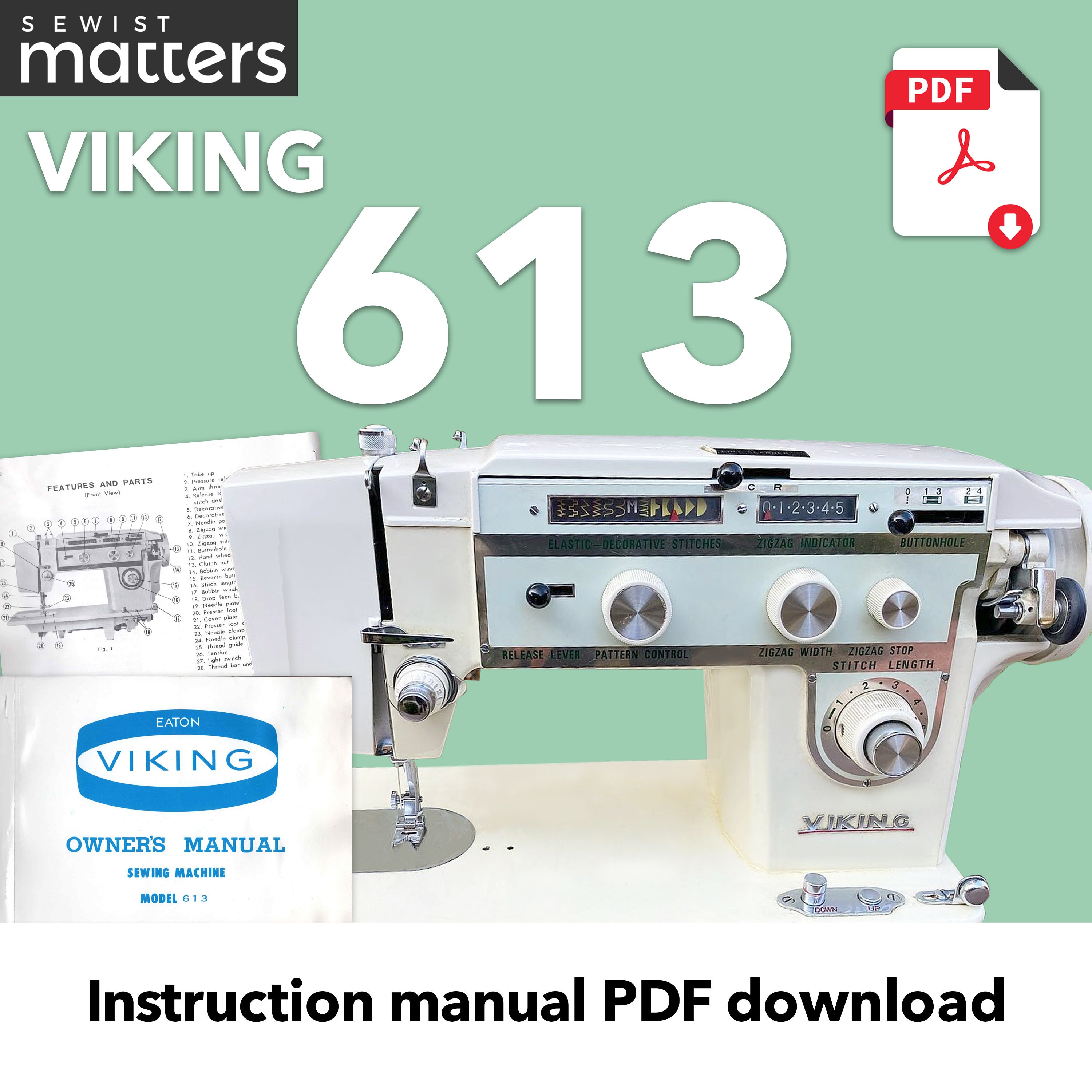 Viking 613 & White 612 Sewing Machine Manual - PDF Instant