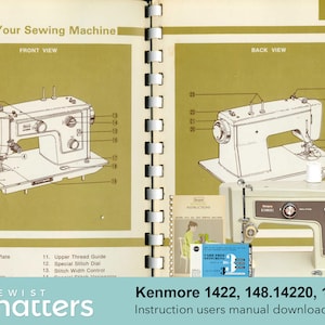 May include: A black and white illustration of a sewing machine with numbered parts labeled on the image. The text "Kenmore 1422, 148.14220, 148.14221 Instruction users manual download" is at the bottom of the image.