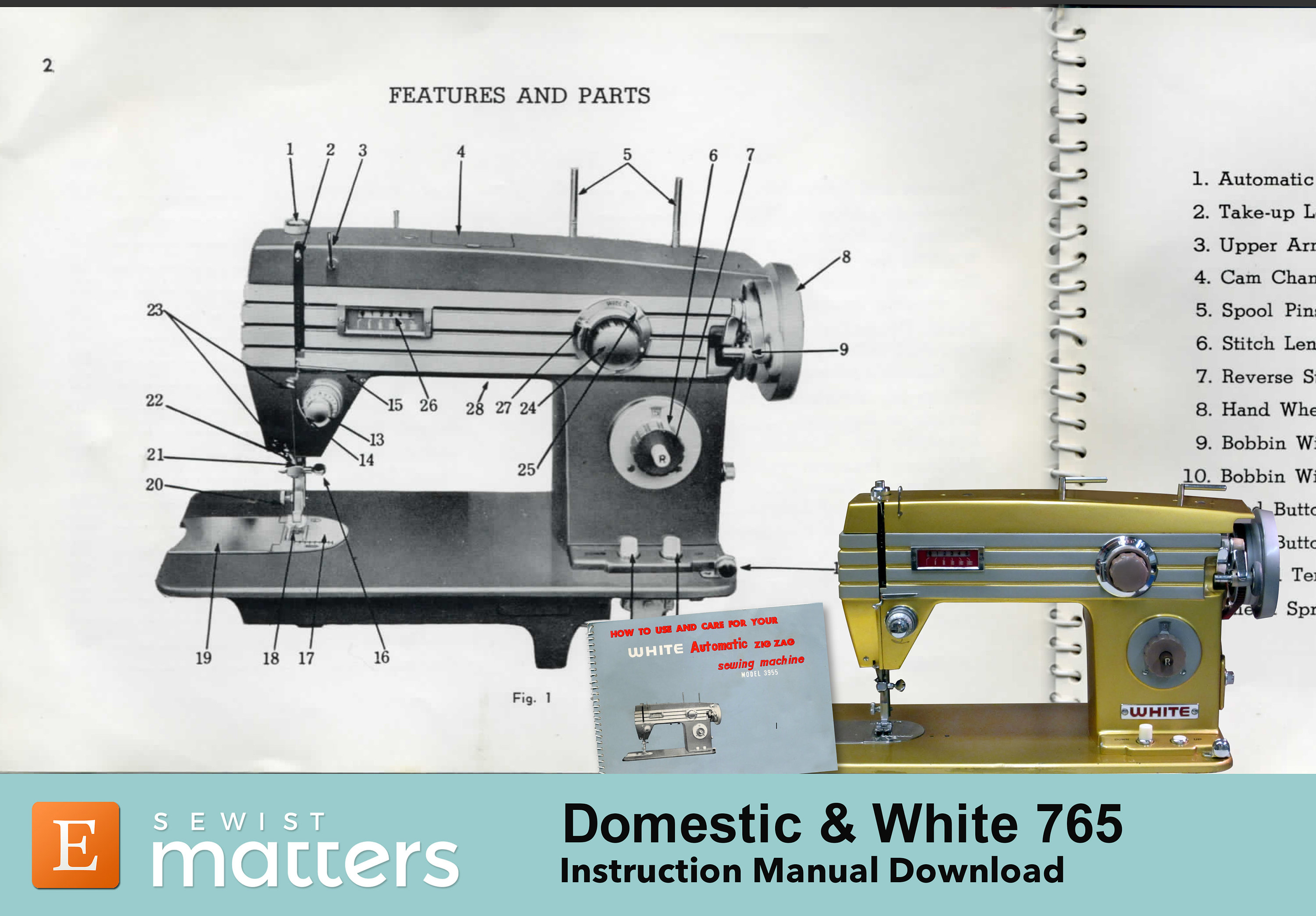 White 765, White 3955 & Domestic 765 Sewing Machine Instruction