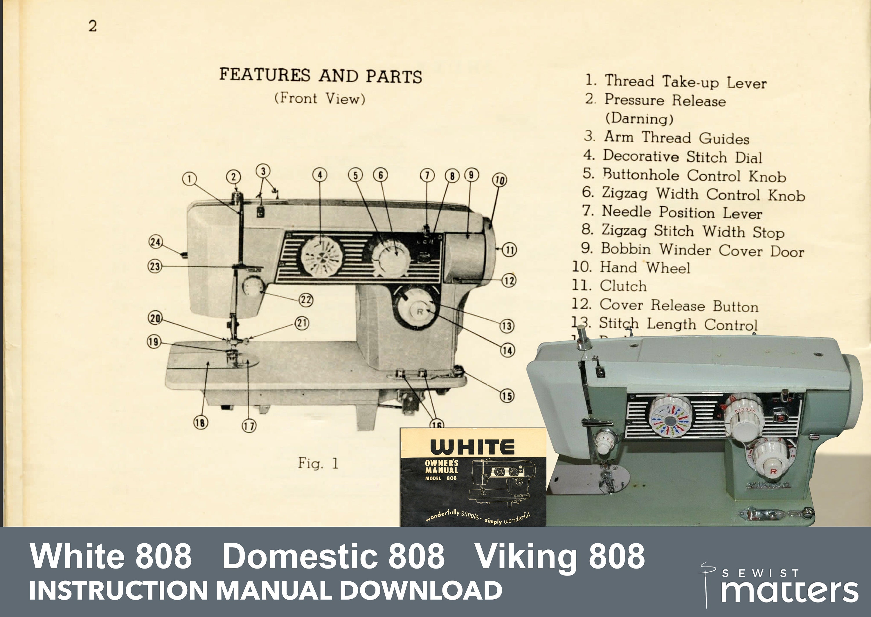 White 808, Domestic 808 & Viking 808 Zig-zag Sewing Machine