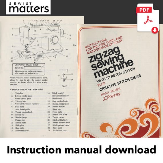 JC Penney 6801 Sewing Machine Instruction Manual PDF Download - Etsy