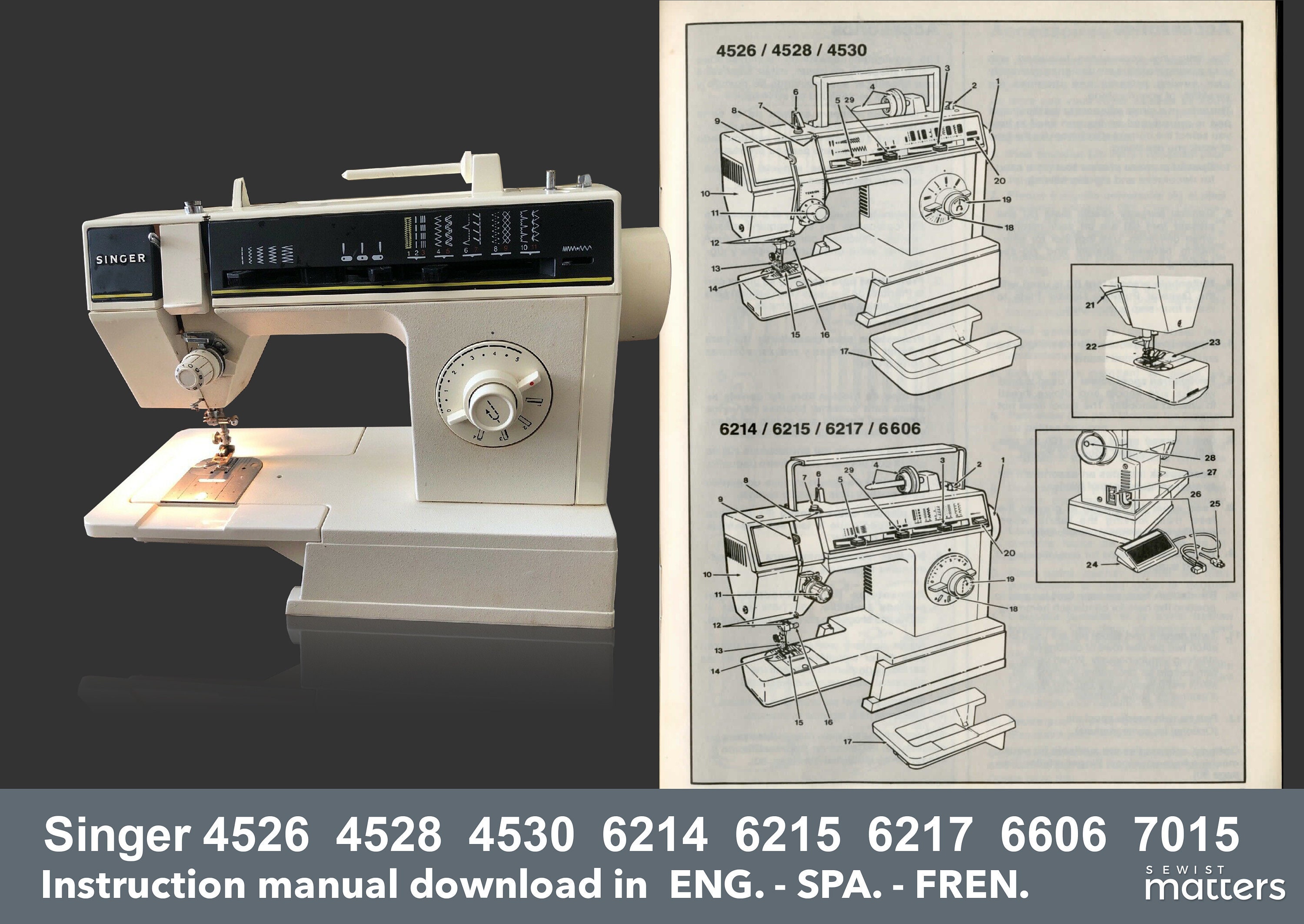 Singer Merritt 4526 4528 4530 6214 6215 6217 6606 & 7015 Sewing Machine