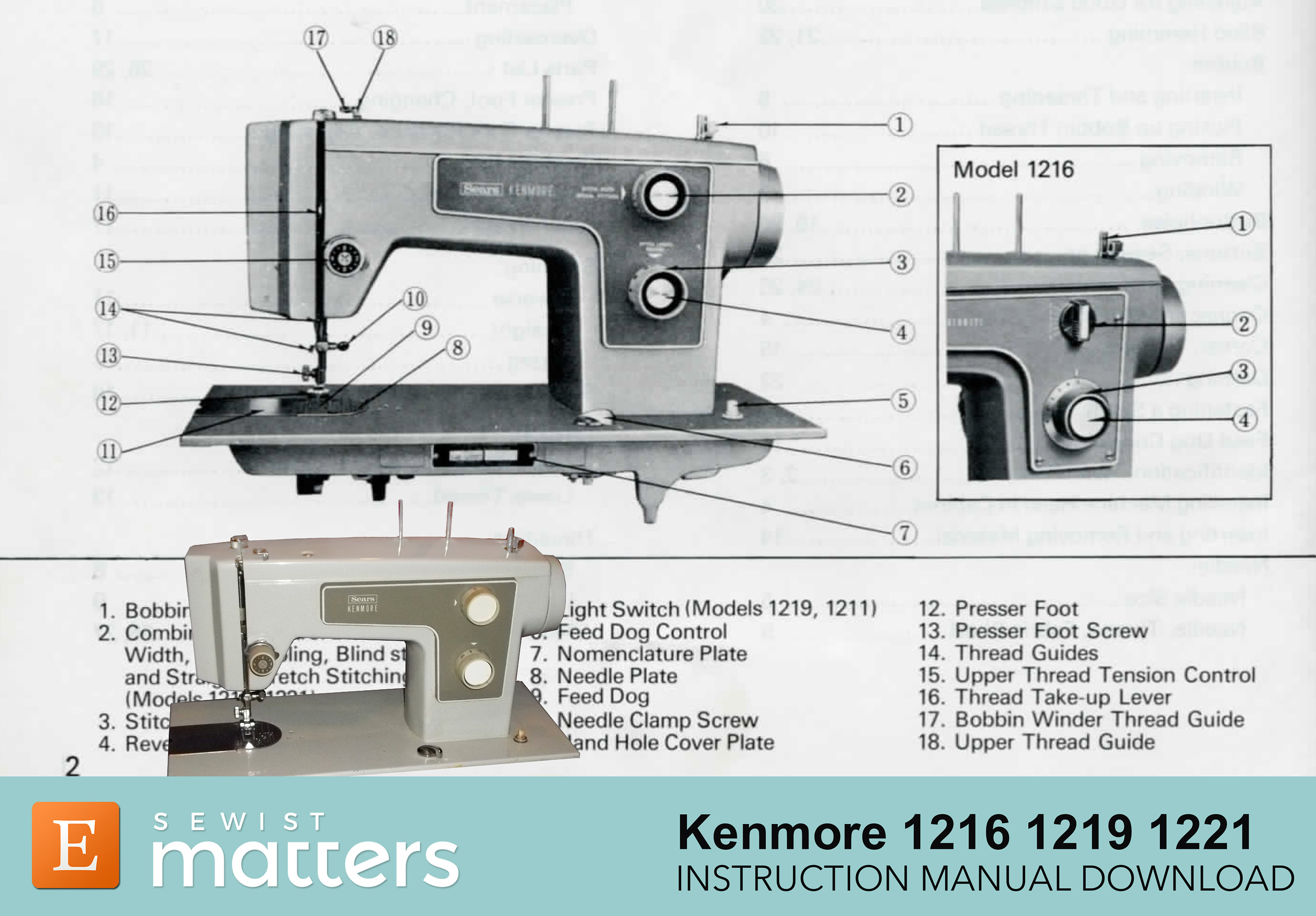 Kenmore 1216, 1219 & 1221 Sewing Machine Instruction Manual PDF Download 