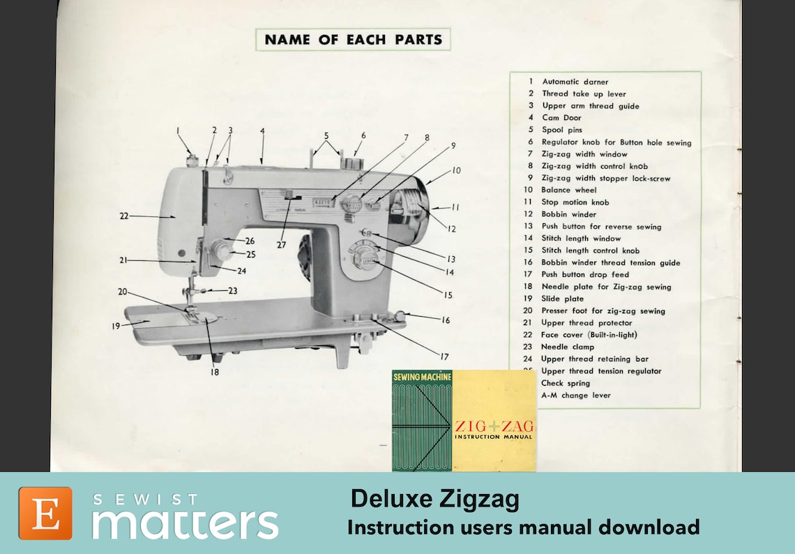 Deluxe Zigzag Sewing Machine Instruction Manual PDF Download Etsy