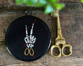 Embroidery hoop, scissors