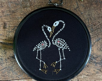 Embroidery hoop, flamingo love