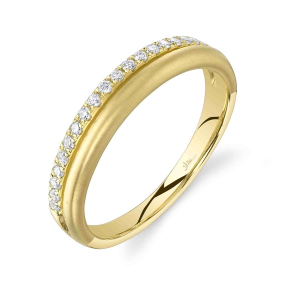 14K Yellow Gold Brushed Diamond Double Band - image 1