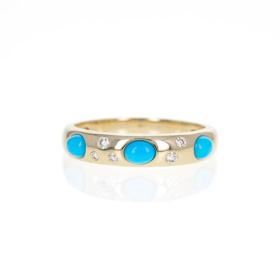 14K Yellow Gold Turquoise Diamond Band