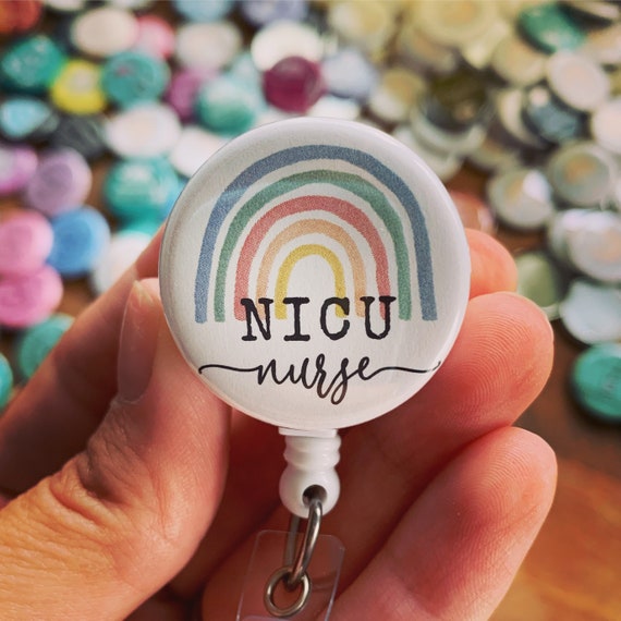 NICU Nurse Rainbow Badge Reel: Black or White Retractable Badge