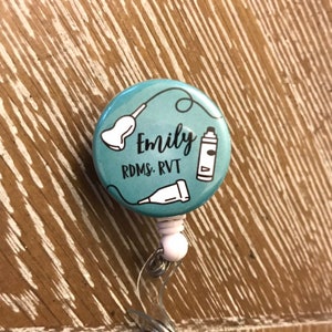PERSONALIZED: Teal badge reel, add Name, Credentials, even pick your transducer! General, Vascular, Cardiac, Ultrasound, sonographer, rdms