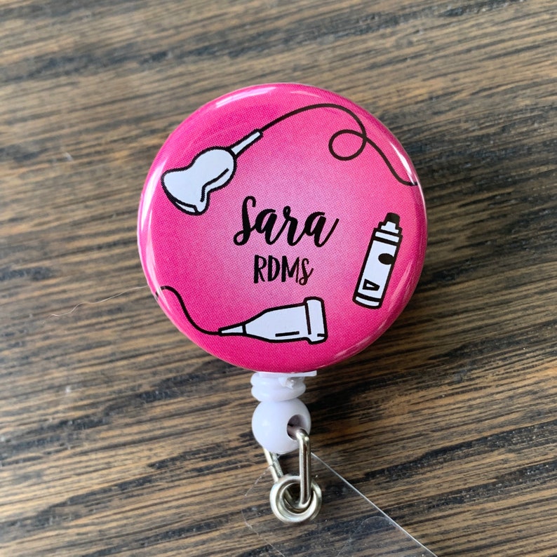 even pick your transducer add Name Credentials Vascular Ultrasound Badge Reel PERSONALIZED: Pink badge reel General Cardiac
