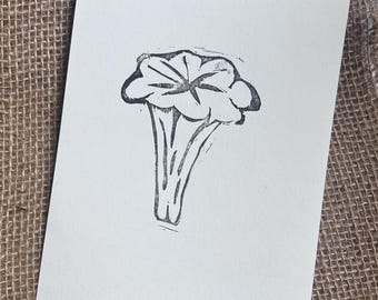 Mushroom Lino Print | Hand Pulled Botanical Art | Minimalist Woodland Decor (5.5x7.5)