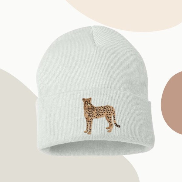 Cheetah Embroidered Beanie, Safari Animals,  Nature Lover, Birthday, Mother's Day, Father's Day Gift