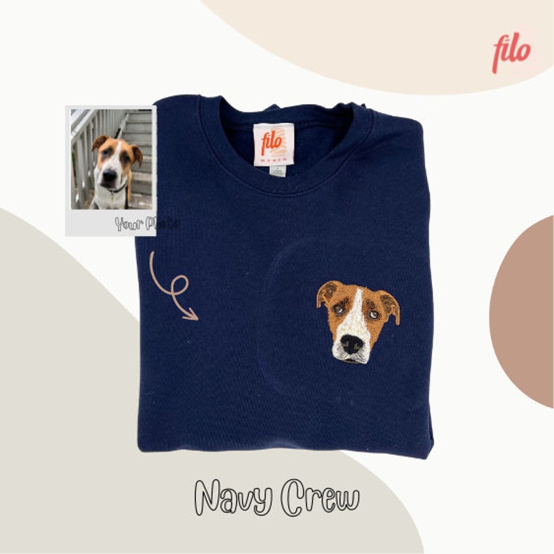 Custom PET Crewneck Sweatshirt Hand Drawn Art and Embroidered From Your Pet's Photo Gift Dog Mom Dog Dad Birthday Mother's Day, Father's Day image 7